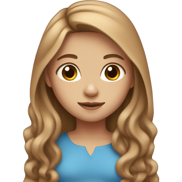 Girl with light brown brown long hair, blue eyes, and peachy skin  emoji