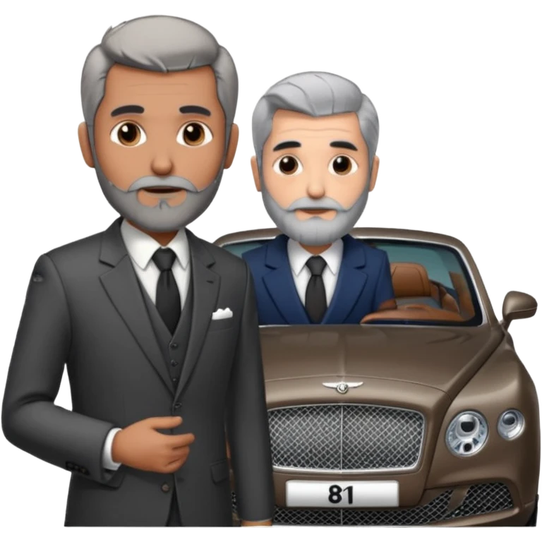 Dyed black gray hair  frencb beard graying indian guy in suit with a bentley names professor bw tlt emoji