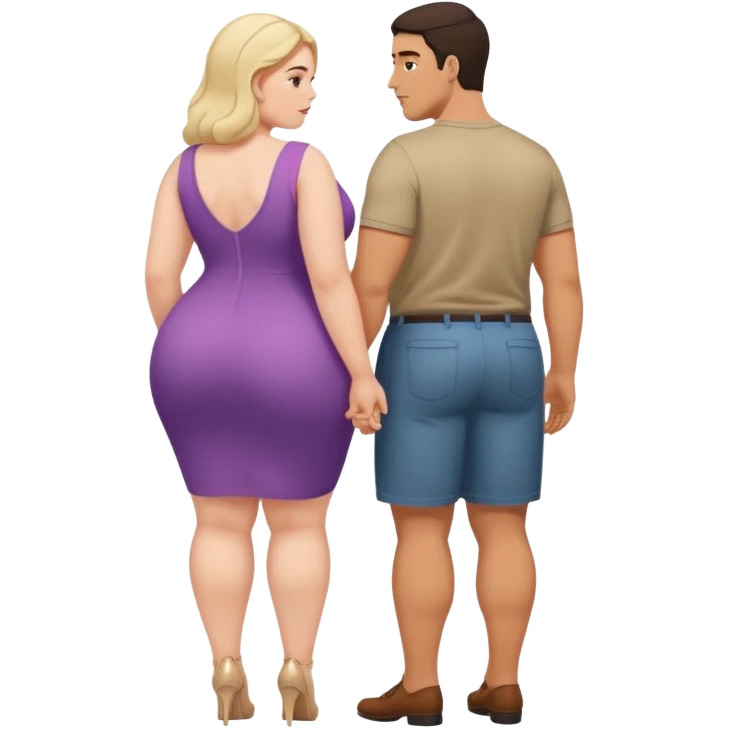 big butt pale bottomless plus-sized woman is standing backwards when a skinny latin guy touches her butt emoji