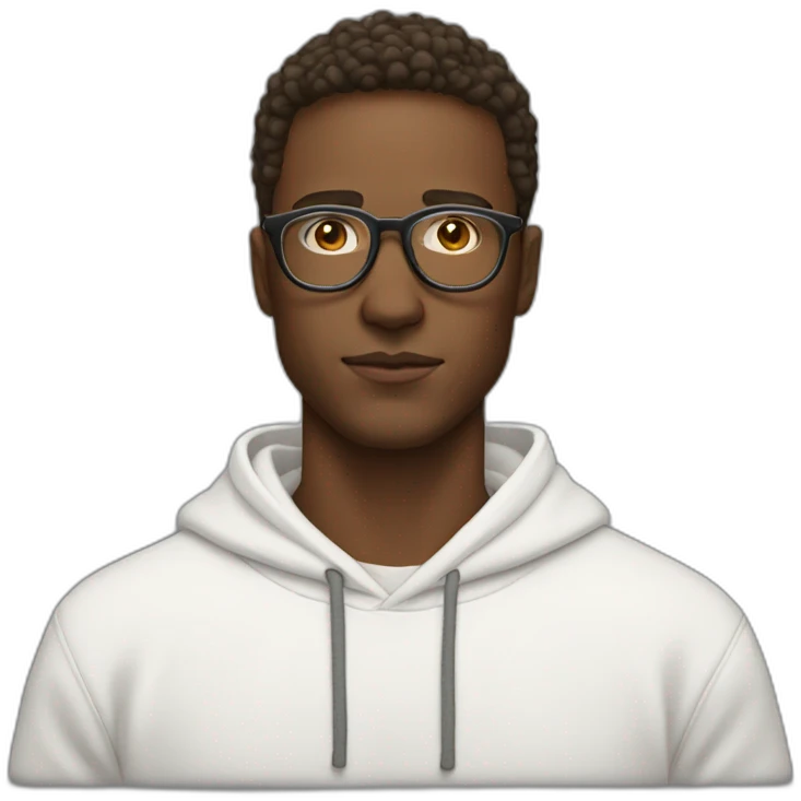 White guy with rounded glasses wearing a white aesthetic hoodie  emoji