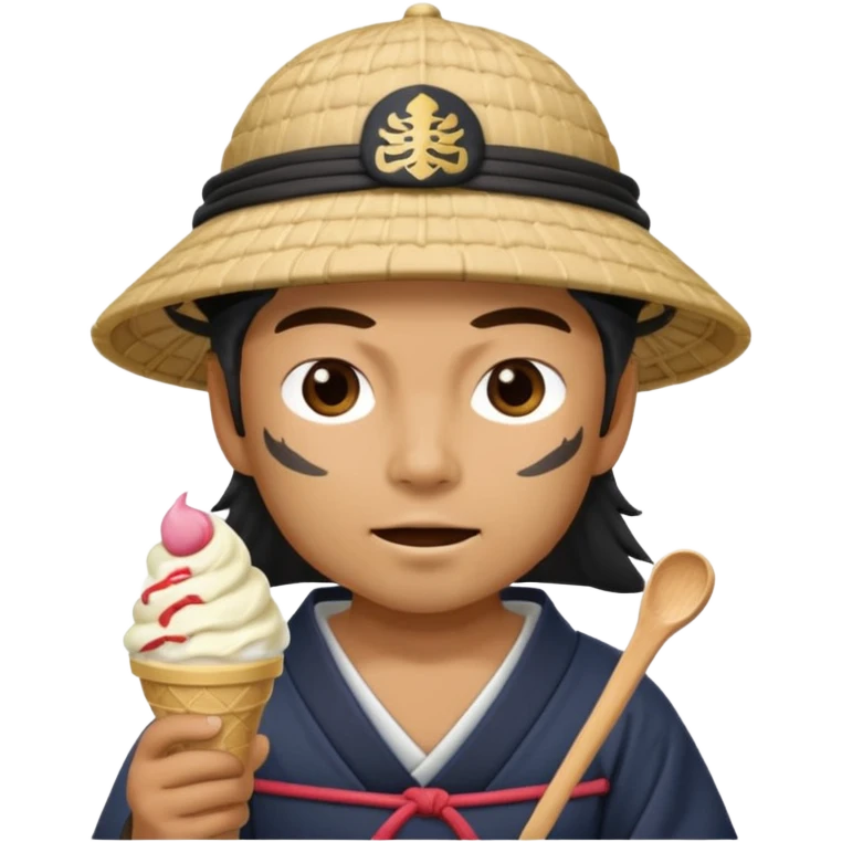 SAMURAI WARING SAMURAI CAP  EATING WITH ICECREAM emoji