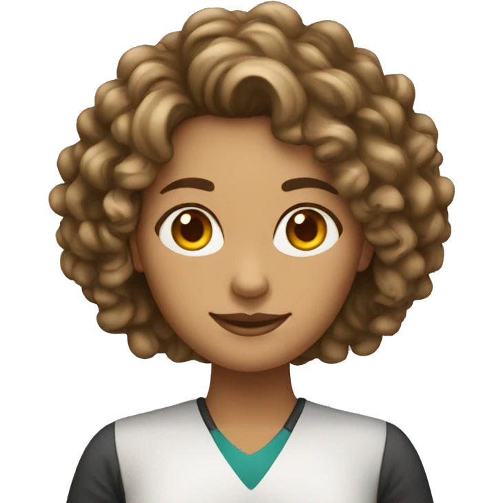 female long curly hair, tanned skin teacher emoji