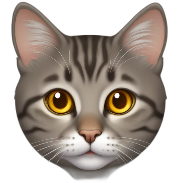 american short hair cat- tabby- a little bit fat- brown yellow eyes- the distances between eyes is a little bit far- dark orange hair- fluffy- looks cute - looks middle aged emoji