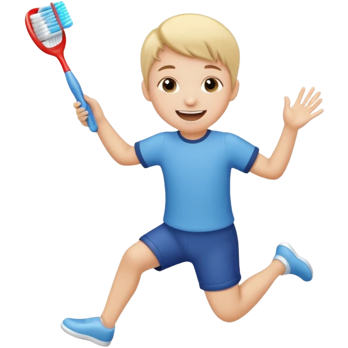Creat an emoji for kid jumping and holding toothbrush emoji