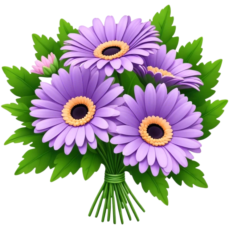 bouquet Lavender Gerbera Daisy, luxuriant, leaf, bud emoji