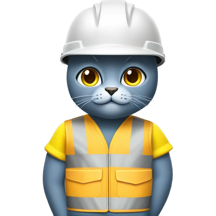 gray-cat blue eyes with yellow construction helmet and vest tools emoji