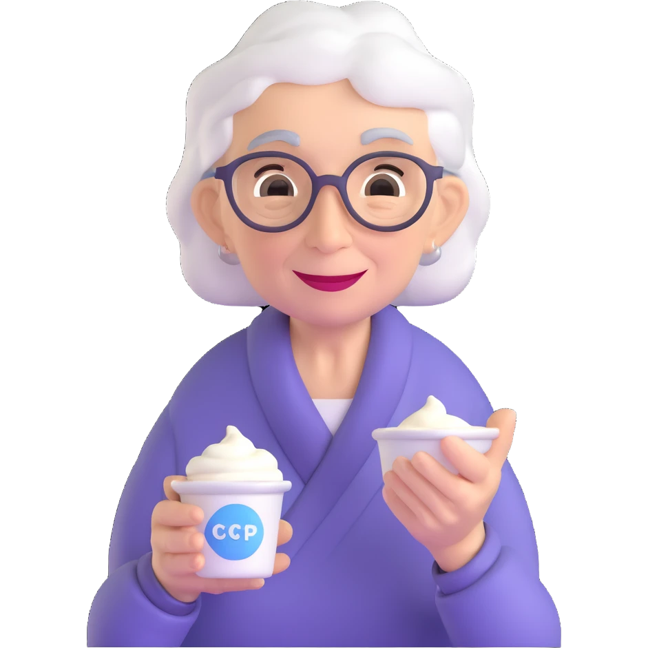 elderly woman offering yogurt emoji
