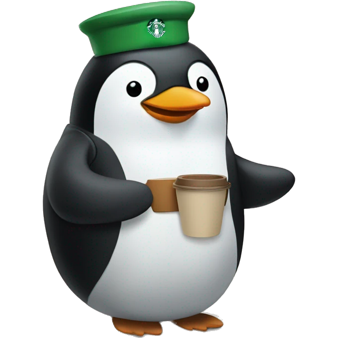 Penguin dressed as a Starbucks barista emoji