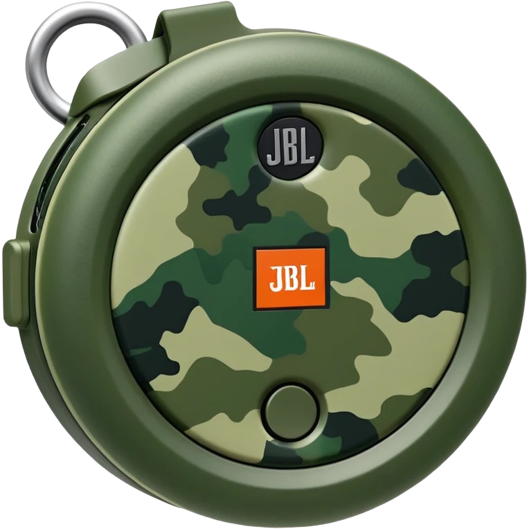 Abstract JBL Clip 4 keeping the signature round shape with clip, basic green camouflage design, iOS emoji style emoji