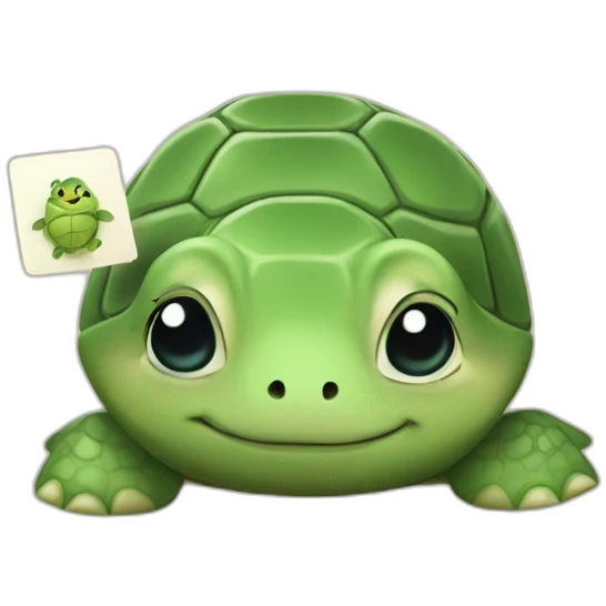 A cute little turtle with a card asking people to calm down emoji