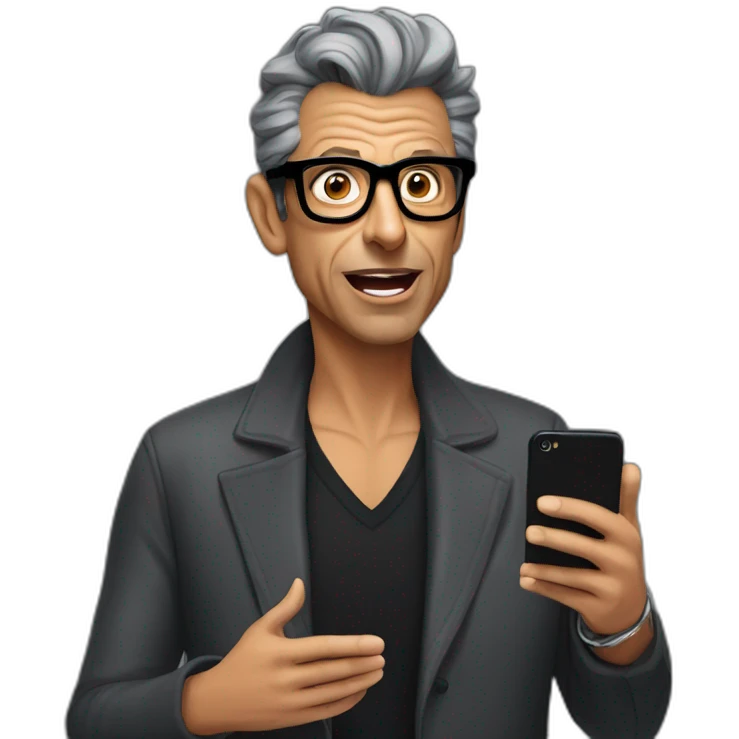 jeff goldblum with dark glasses in his hands and surprised face emoji