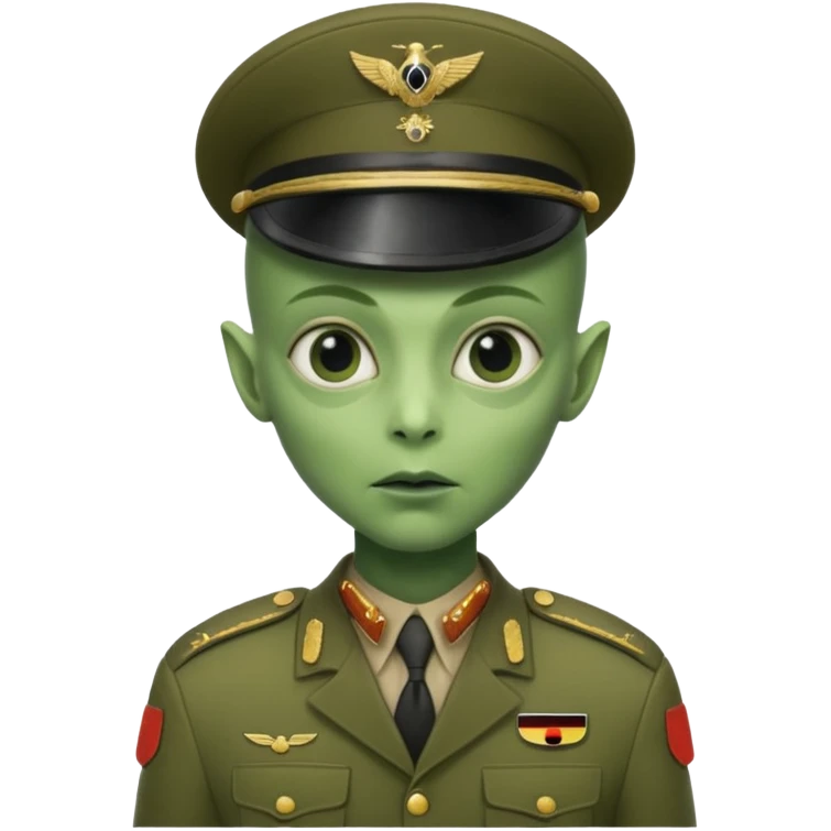 alien, wearing deutch soldier custome, half body emoji