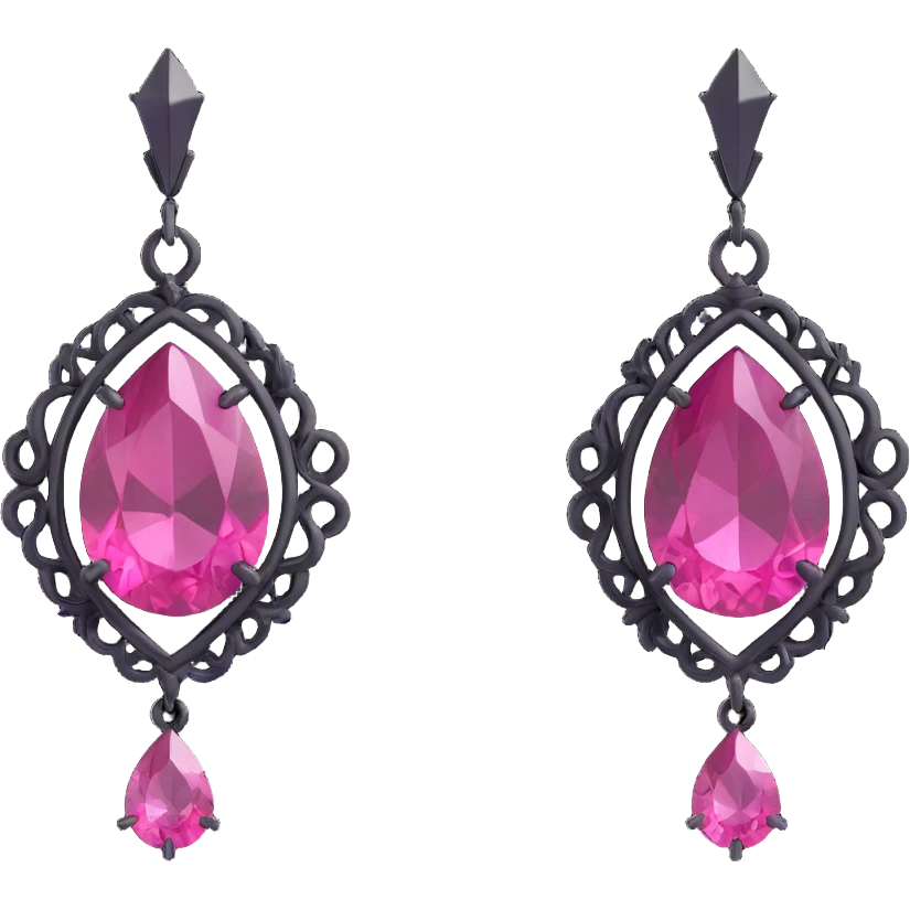 realistic 3D gothic earring with pink gemstone, minimal and elegant emoji