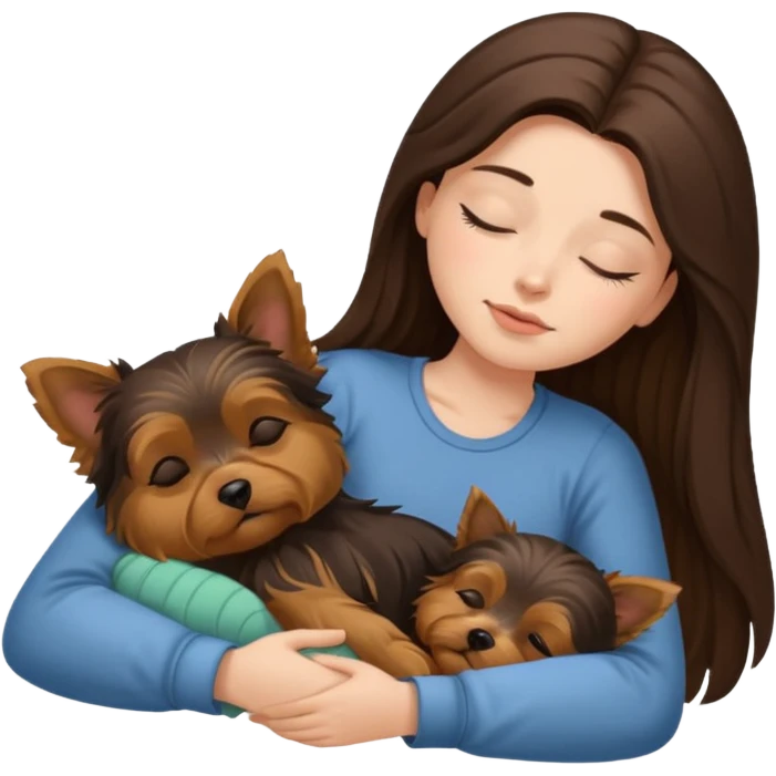 Одна брюнетка с длинными волосами спит с одним йорком emoji