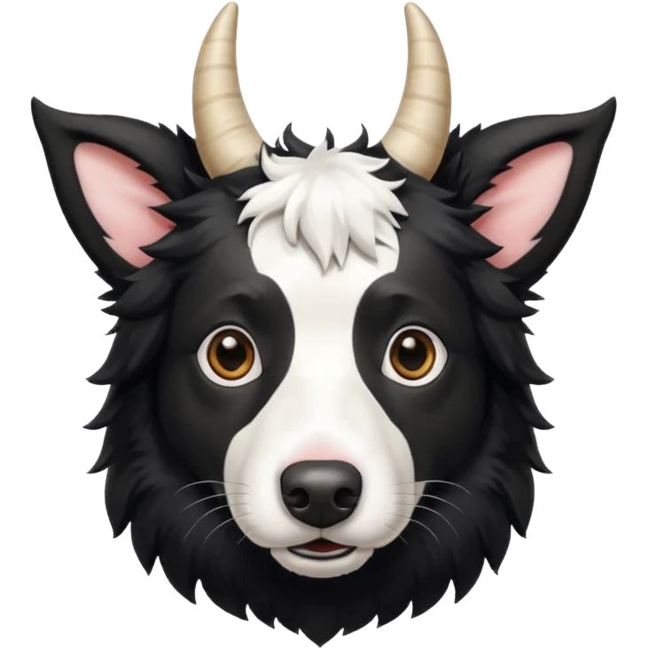 A black and white border collie with cow's horns. emoji