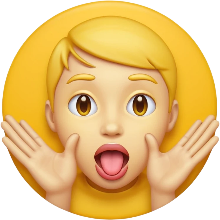 Sticking tongue out with hands gliding through yellow emoji circle face emoji