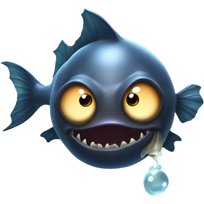 Anglerfish with a glowing lure hanging from its forehead, sharp teeth, and big eyes. emoji