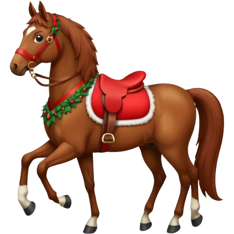 christmas brown horse with a red saddle emoji
