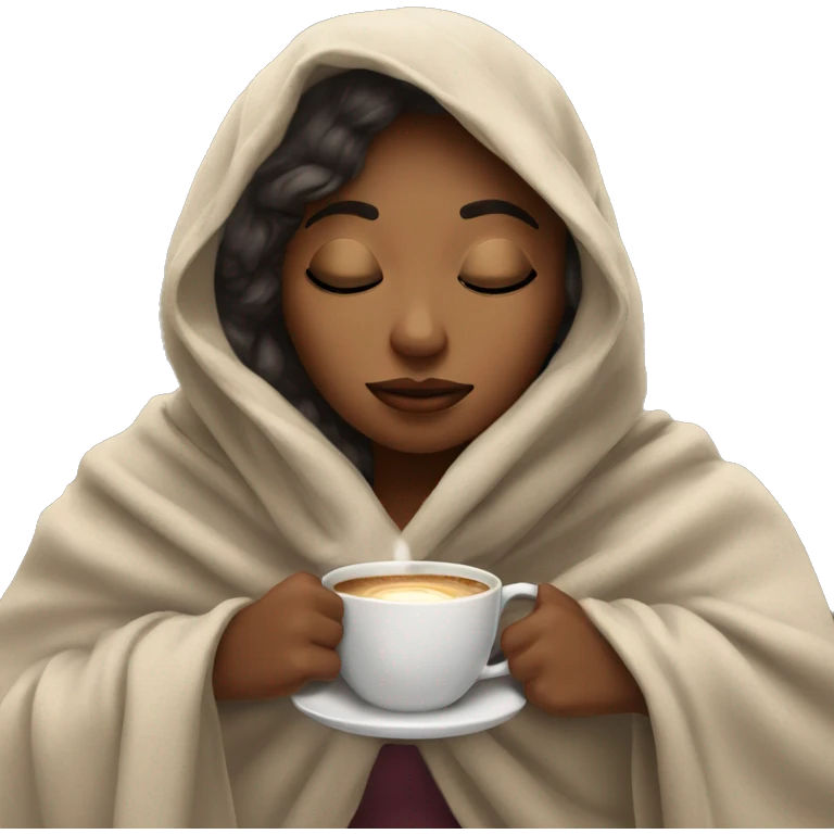 girl inside a blanket sipping coffee eyes closed emoji