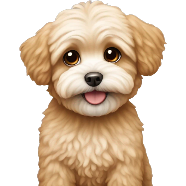 Maltipoo with a small monkey emoji
