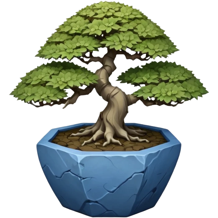 Korean very old broken Stone Age rocky35-sided polyhedron-shaped shallow dark moss rough bark blue maple tree bonsai pot emoji
