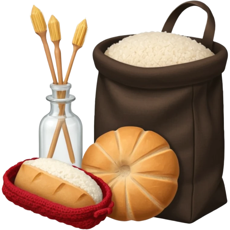  a one victorian bottle of salt and a loaf of bread - a bread bag, crochet needles and a ball of wool emoji