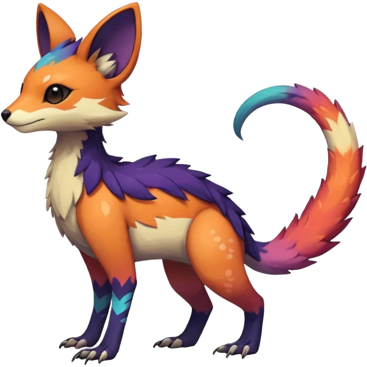 beautiful handsome gorgeous aesthetic colorful vibrant Vernid-Trico-species-Fakemon-creature by LiLaiRa, 4 legs, 1 tail, random markings, (full body) emoji