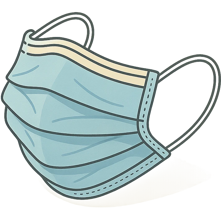 slightly crumpled medical mask, 2D isometric style, detailed drawing, detailed shadows and highlights, clean contours, soft lighting, transparent background emoji