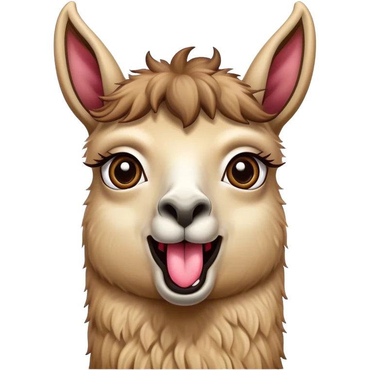 a llama with a surprising face, wide eyes, long tongue out emoji