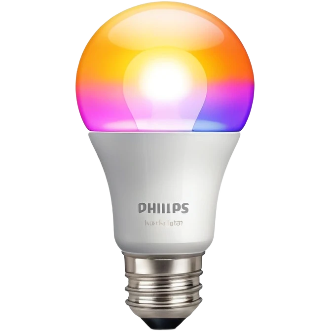 A Philips Hue smart light bulb with color spectrum visible inside the bulb emoji