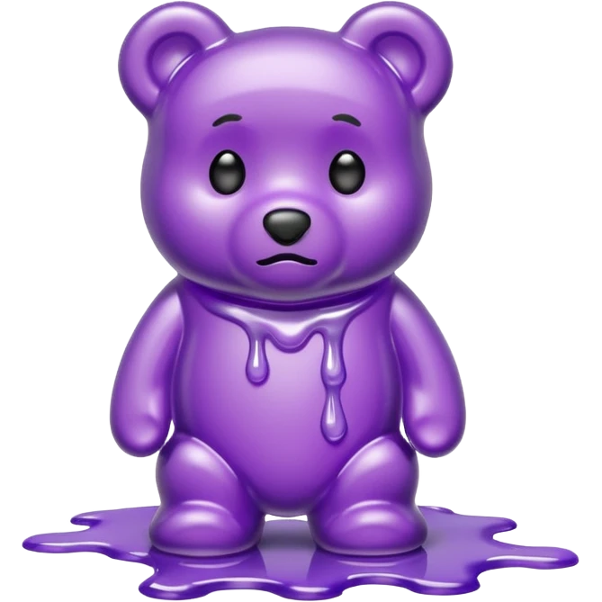 Sad purple gummy bear melting into road emoji