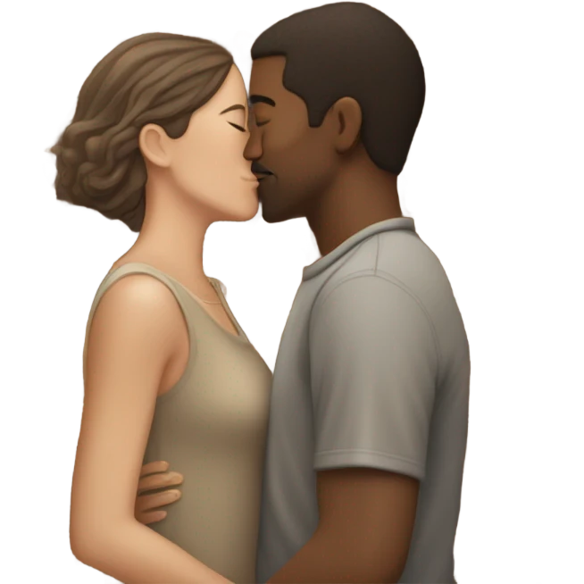 White man kissing brown-skinned woman’s esr emoji