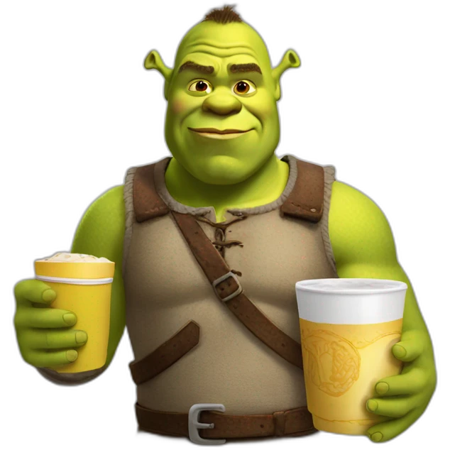 Shrek with a double cup emoji