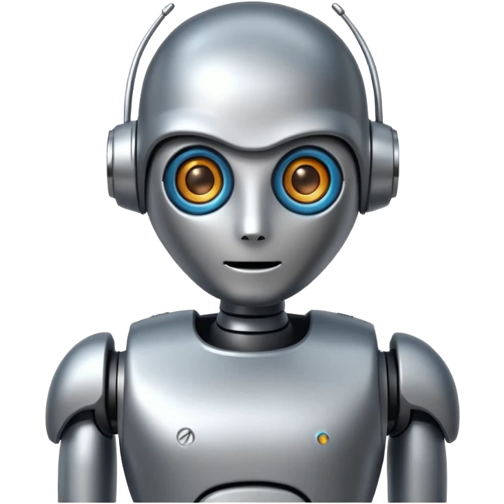 friendly robot assistant staring intently, iOS emoji style, transparent background emoji