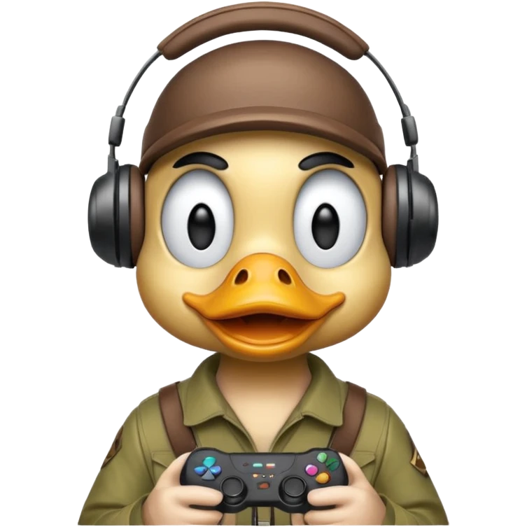 Gamer duck playing first person shooter game emoji