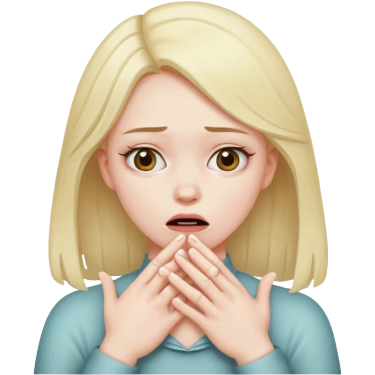 Girl pretending to choke herself with her hands emoji