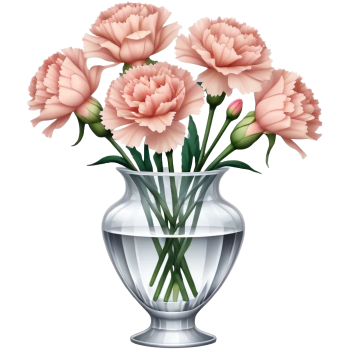 Bouquet of nude Carnation flowers in crystal vase emoji