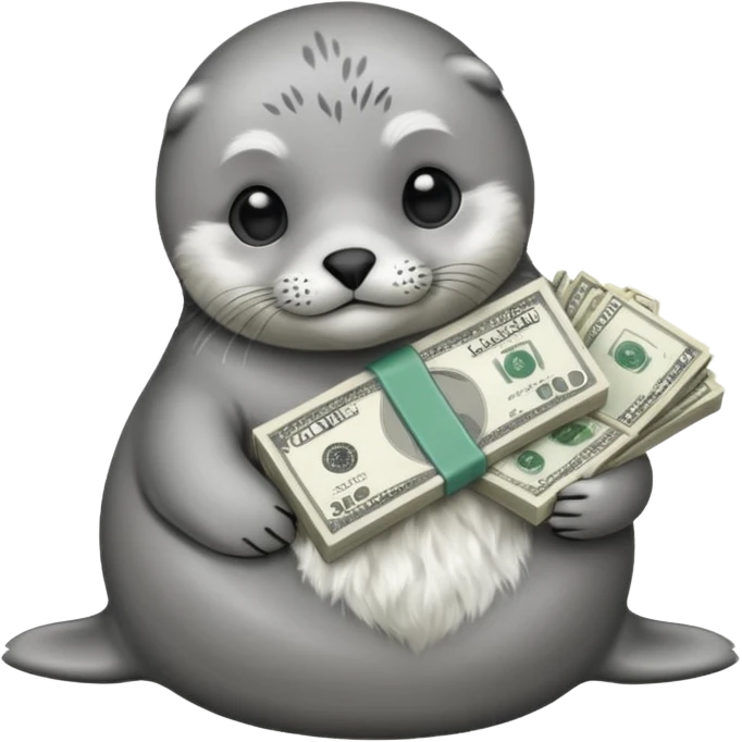 Baby seal holding a lot of money  emoji