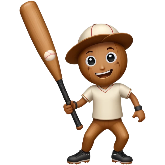 Animated baseball bat with a face, arms and legs doing a happy dance emoji