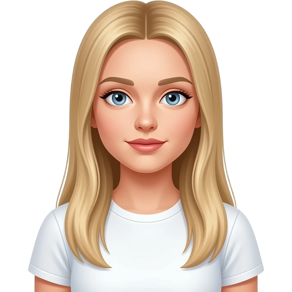 fai  emoji come soggetto una bella ragazza russa bionda capelli lisci lunghi e occhi chiari, con maglietta bianca con espressione neutra emoji