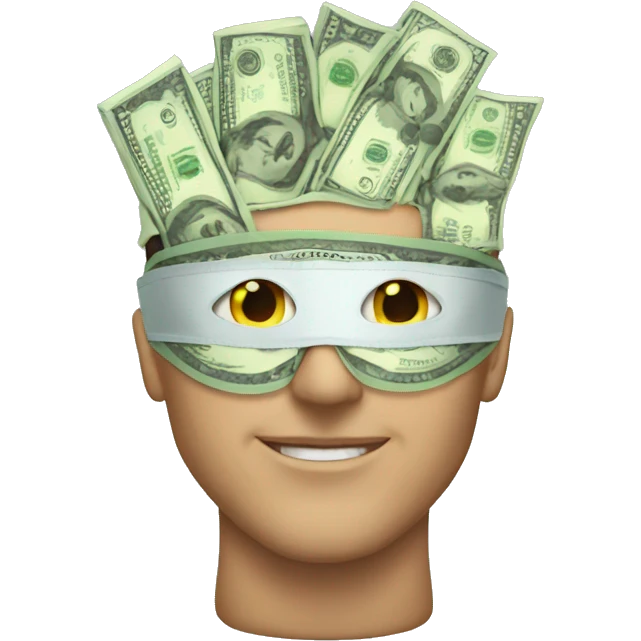 man wearing eye mask made of money emoji