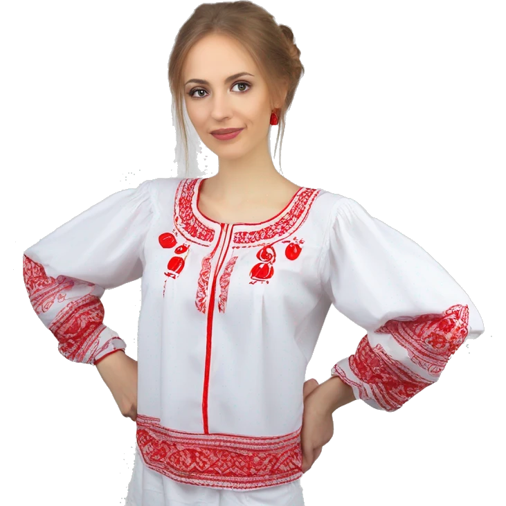  Blouse vyshyvanka, white with red embodiary on sleeves emoji