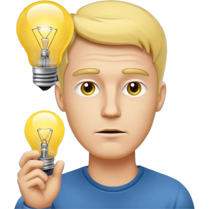 A white man came up with an idea, a light bulb appeared emoji