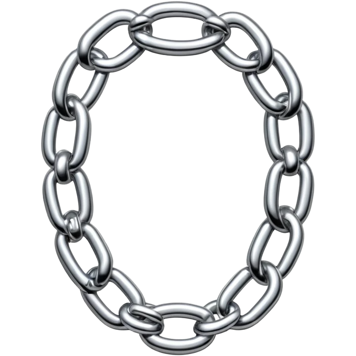 A thick luxury chain emoji made of liquid silver chrome, smooth rounded links, glossy metallic reflections, heavy swag aesthetic, minimalistic iOS emoji style, centered, clean white background emoji