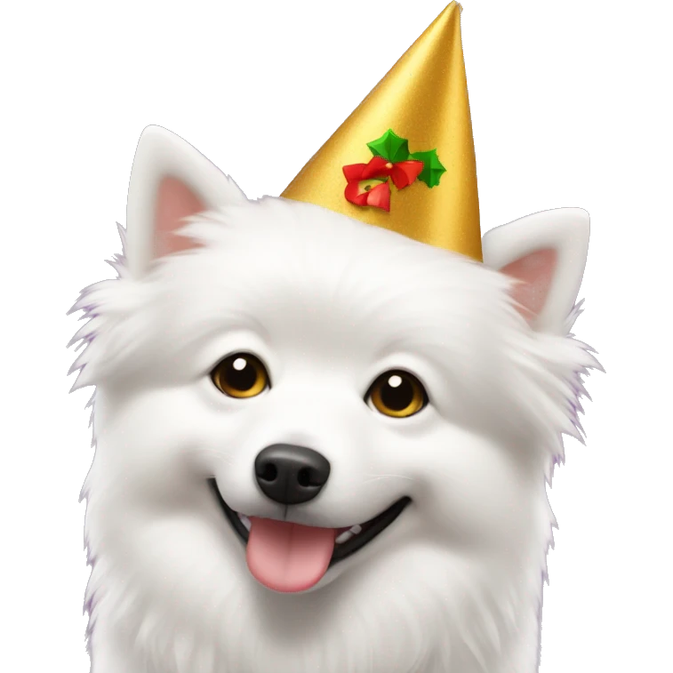 white spitz in a New Year's hat emoji