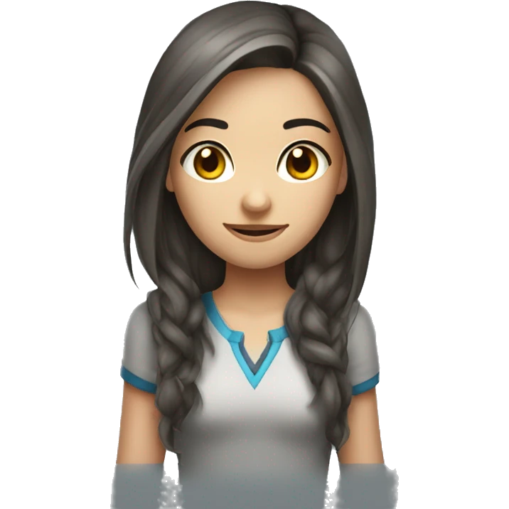 long hair brunette girl gamer with grey eyes emoji