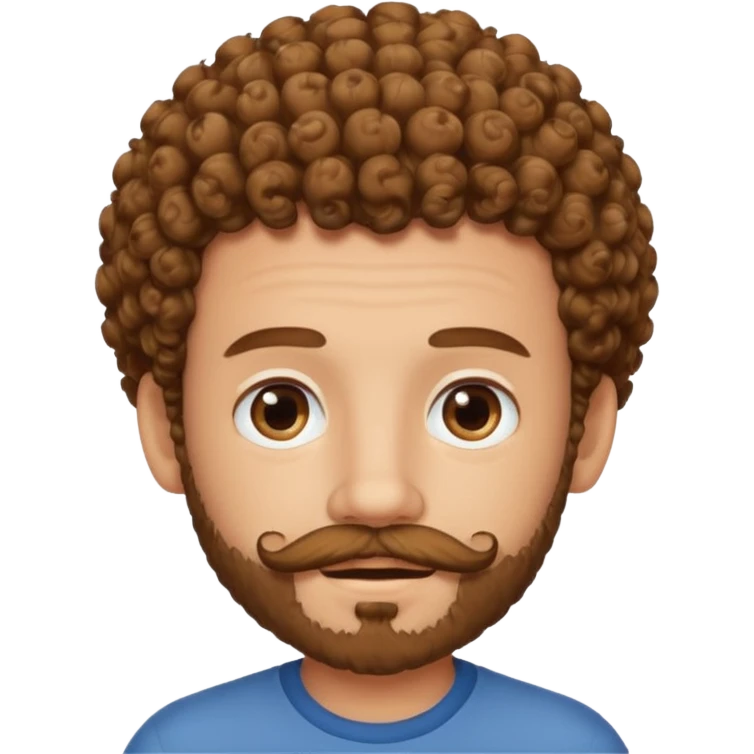 یه پسر مو فرفری با ریش و سبیل emoji