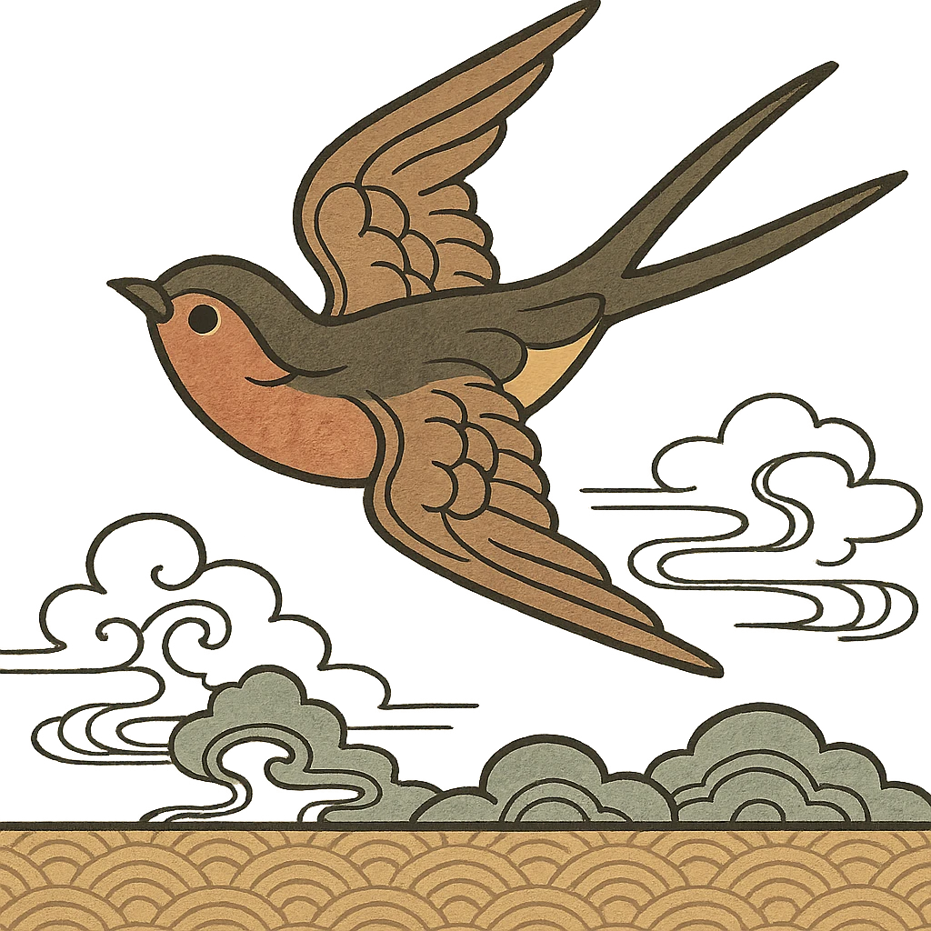 a flying bird symbolizing movement and freedom, distinct ukiyo-e Japanese art style emoji