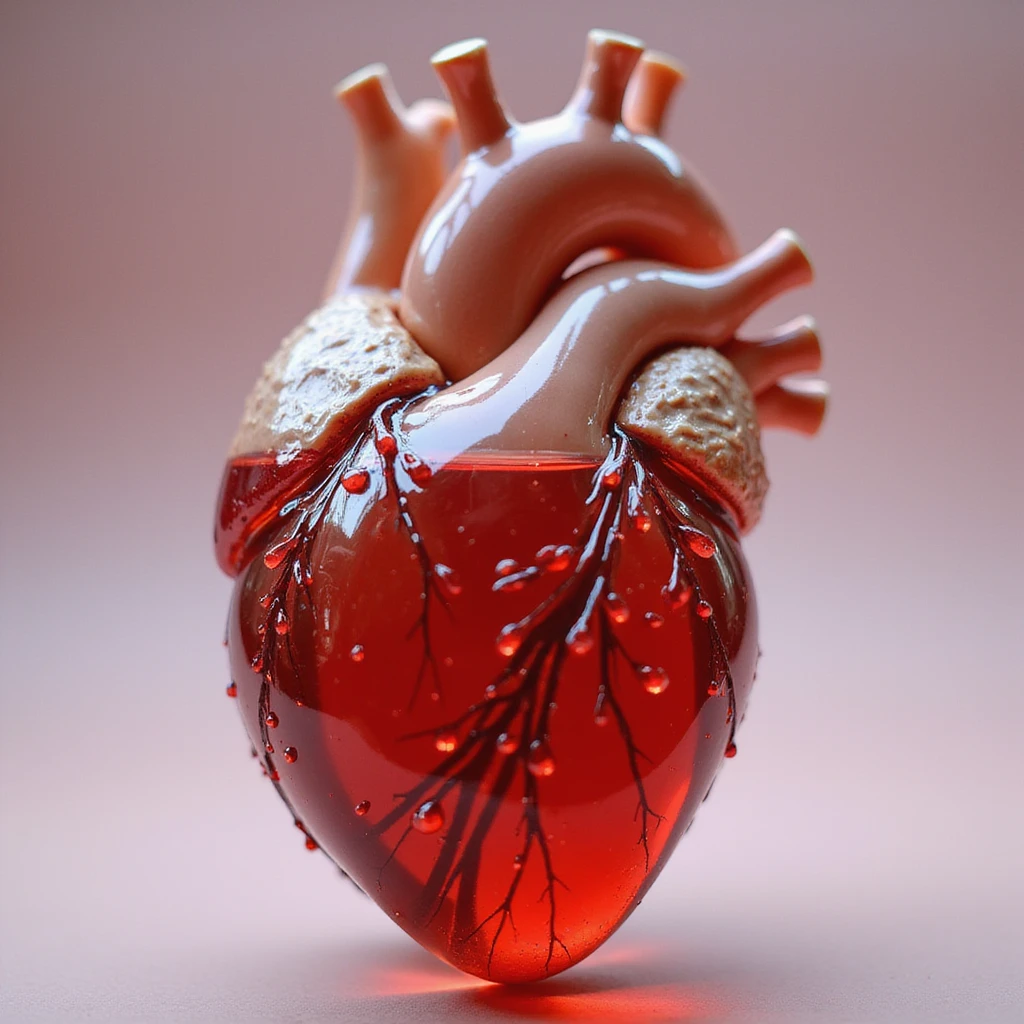 a transparent glossy realistic heart, half filled with red liquid, highly detailed, photorealistic look emoji