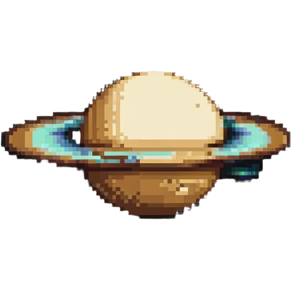 Pixel art Saturn planet in greyscale emoji